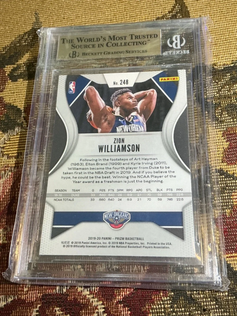 Zion Williamson 2019-20 Panini Prizm Rookie #248 Graded BGS 9.5 GEM MINT
